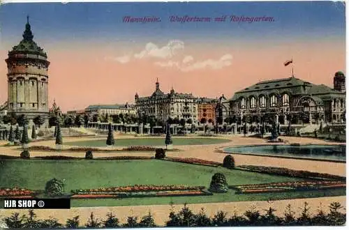 um 1910/1920 Ansichtskarte  “Wasserturm mit Rosengarten“,  gelaufene Karte ohne Frankatur