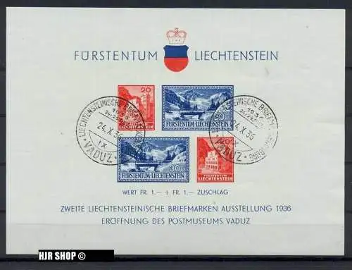Block II, 1936 Liechtenstein mit Sonderstempel