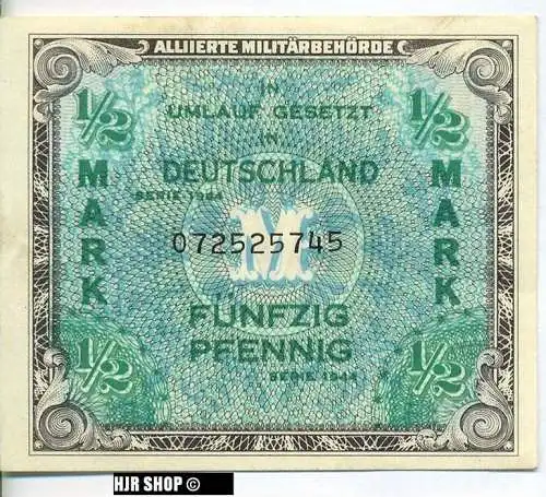 Deutschland unter alliierter Besetzung 1945-1948 Rosenberg 200a. 1/2 Mark 1944