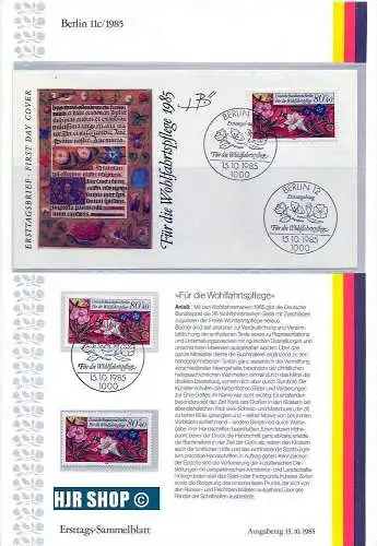 Berlin, 1985, 15. Okt. Wohlfahrt: Miniaturen, Minr. 744,745,746,747, ETB 11a,11b,11c,11d/1985