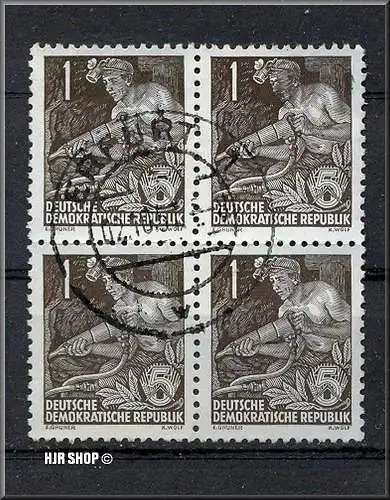 1953, 10. Aug./21. Nov Freimarken: Fünfjahrplan, vierer Block, Minr. 362, gest. Erfurt 2.10.1957