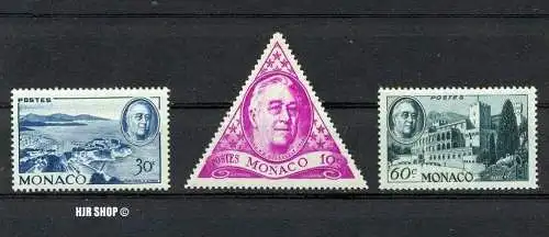 1946. 13. Dez. So. Ausg. zu Ehren des verstorbenen US- Präsidenten F.D.Roosewelt. Minr. 322**, 323**,324**