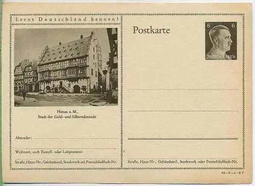 Postkarte,  ungelaufen 1942/HANAU