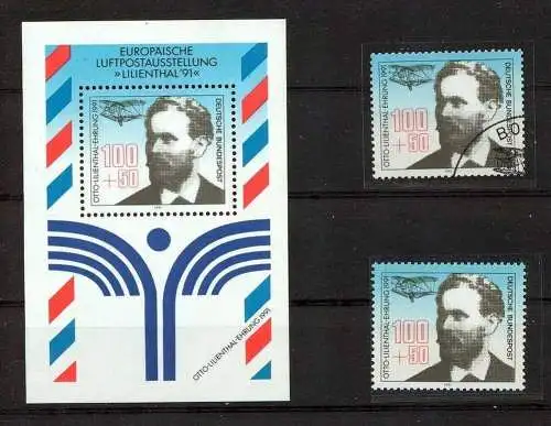 1991, 9. Juli. Blockausgabe,Europäische Luftpostausstellung Lilienthal, 1543**, Block 24, FDC, 1543 gest.