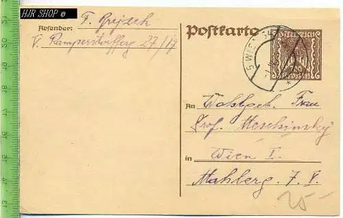 Postkarte, Österreich, Wien  700 Kronen gel. 1925 kl. Format, s/w, I-II, Maße:9 x 14 cm, gute Erhaltung