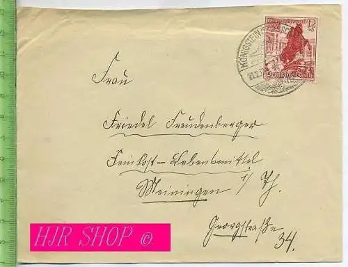 Ganzsache, Winterhilfswerk 12+6 Pf rotbraun gel.21.02.1939/Königstein