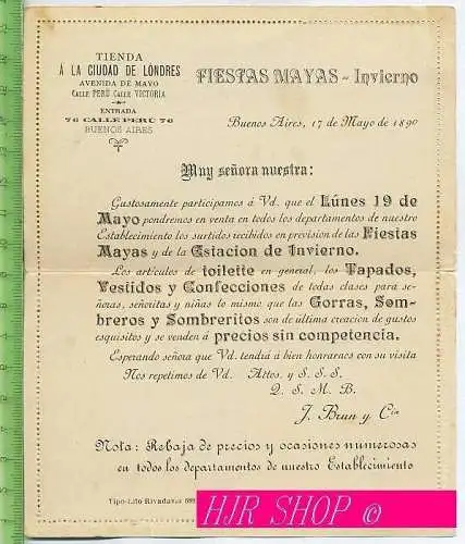 Carta Postal, Buenos Aires, 17 de Mayo de 1890