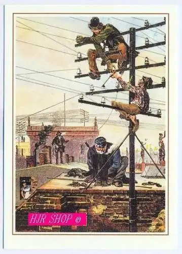 Telefonarbeiten auf den Dächern von Berlin, 1882,  500 Jahre Post
