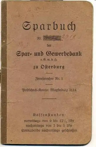 Sparbuch, Spar- und Gewerbebank zu Osterburg Nr.2719, 1928