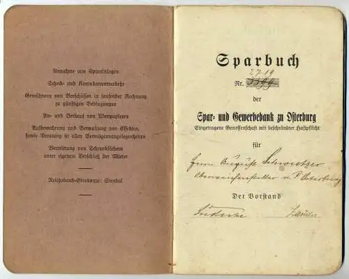 Sparbuch, Spar- und Gewerbebank zu Osterburg Nr.2719, 1928