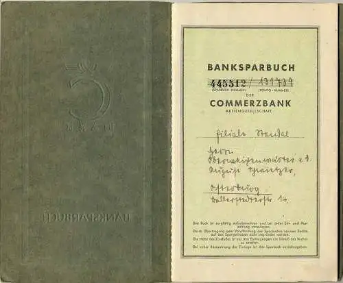 Banksparbuch, COMMERZBANK, Filiale Stendal, Nr.445512