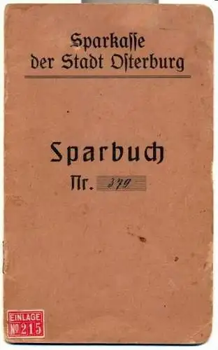 Sparbuch Sparkasse der Stadt Osterbug, Nr.379, 1925
