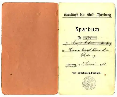 Sparbuch Sparkasse der Stadt Osterbug, Nr.379, 1925