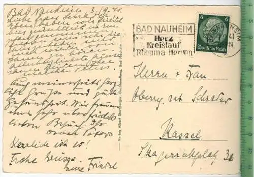 Bad Nauheim, Trinkkuranlage 1941, Verlag: Albert Sternberger, Bad Nauheim, Postkarte mit Frankatur,  mit Stempel,