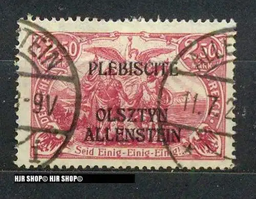 1920, Allenstein, Marken mit dreizeiligem Bdr.-Aufdruck ( I ), Minr. 13 gest.