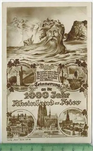 Tausend Jahre Rheinland. 1925, Verlag: -----, POSTKARTE, Frankatur,  Stempel, CÖLN, 10.8.25  Erhaltung: I-II,