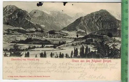 Oberstdorf von Wasach aus-1904- Verlag: M. Rauch, Kempten POSTKARTE-ohne Frankatur, mit  Stempel, IMMENSTADT 23.6.04