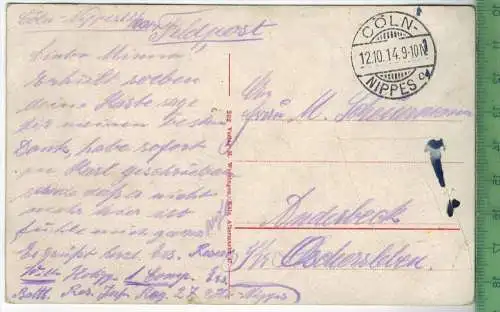 Köln Deutscher Ring 1914-, Verlag: H. Worringen, Köln, FELDPOSTKARTE- ohne Frankatur, mit  Stempel,