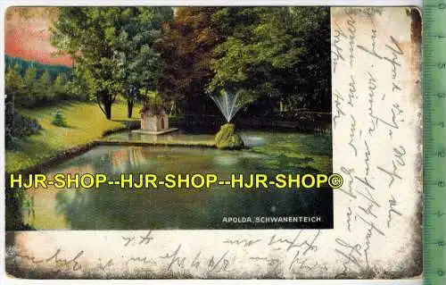 Apolda Schwanenteich 1911- Verlag: C.F. Wiedemann, Roda,  POSTKARTE- mit Frankatur, mit  Stempel, APOLDA  11.11.11