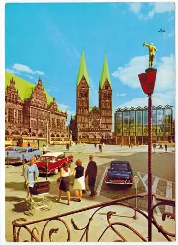 Bremen, Marktplatz um 1980/1990 Verlag:  ,  POSTKARTE,  mit Frankatur, mit Stempel,  BREMEN 2.3.85  Erhaltung: I-II,  Ka