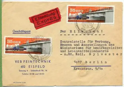 1976 Geschäftspost, Eilsendung, MeF MiNr. 2167 gest, Rückseite 2 x Bahnst., etwas Gebrauchtspuren ,  Zustand: I-II