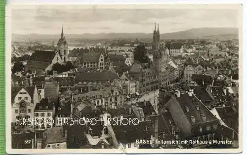 BASEL – Teilansicht mit Rahthaus & Münster, um 1930/40 mit Frankatur und Stempel, Postkarte,