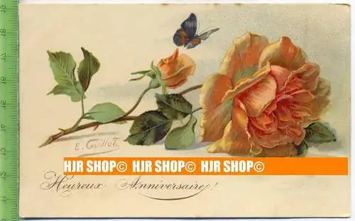 „Rose mit Schmetterling“  um 1900/1910  , Ansichtskarte ohne Frankatur, ohne Stempel,