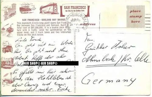 „San Francisco, Oakland bay Bridge“ um 1950/1960  ANSICHTSKARTE,  ohne Frankatur, Stempel,