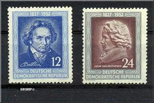 1952, 26. März. 125. Todestag, Ludwig von Beethoven, Minr. 300, 301**, 12Pf, 24 Pf