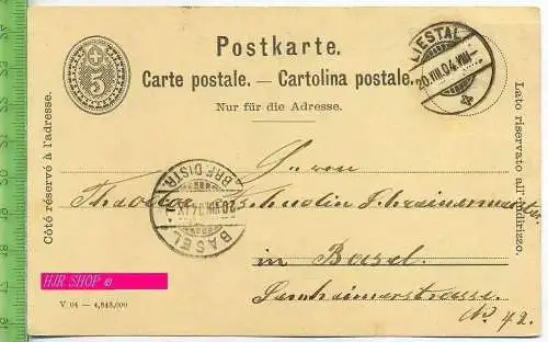 Postkarte,  gel. 20.08.1904/Liestal
