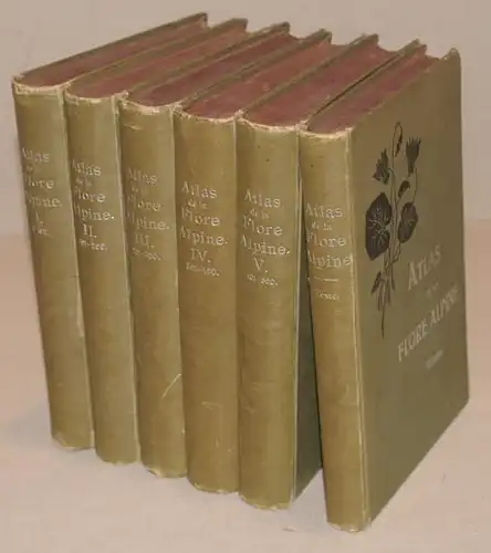 Atlas de la Flore Alpine. Tome I - V + Textband. Publié par le Club alpin allemand et autrichien. Texte par Henry Correvon. Avec 500 planches en couleurs.