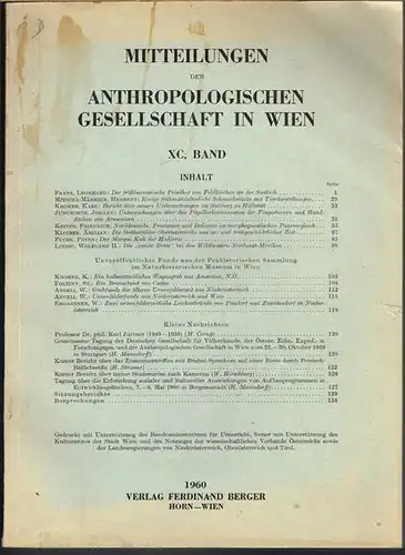 Mitteilungen der Anthropologischen Gesellschaft in Wien. XC. Band. Herausgegeben von der Anthropologischen Gesellschaft in Wien.