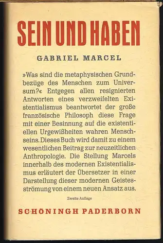 Gabriel Marcel: Sein und Haben. Übersetzung und Nachwort Ernst Behler.