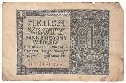 Alter Geldschein aus Polen - 1 Zloty 1941