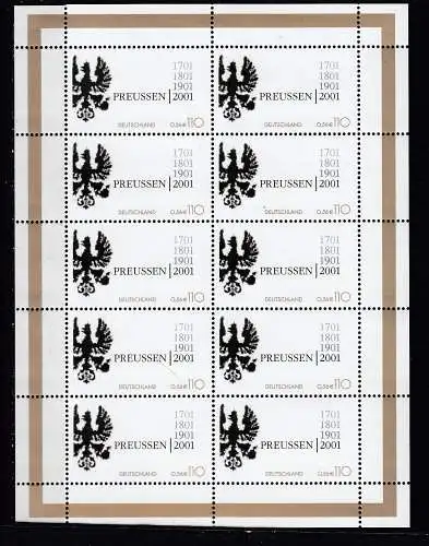 Bundesrep. Deutschland 2001 Nr Zehnerbogen 2162 Postfrisch / **
