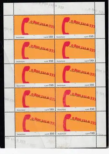 Bundesrep. Deutschland 2001 Nr Zehnerbogen 2164 Postfrisch / **