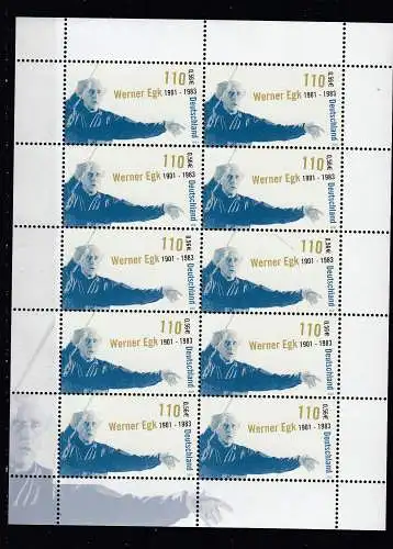 Bundesrep. Deutschland 2001 Nr Zehnerbogen 2186 Postfrisch / **