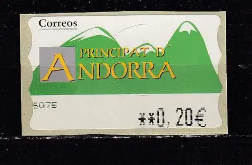 Andorra spanische Post  Nr ATM 3 Postfrisch / **