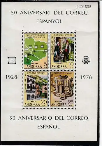 Andorra spanische Post  Nr Block 1 Postfrisch / **