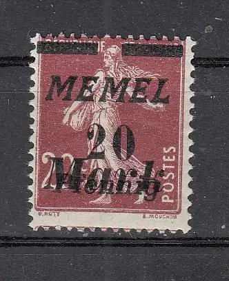 Memelgebiet  Nr 109 M Falz / Gummimängel / *