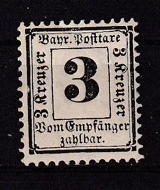 Altdeutschland Bayern Portomarken  Nr 3 Ohne Gummierung (*)