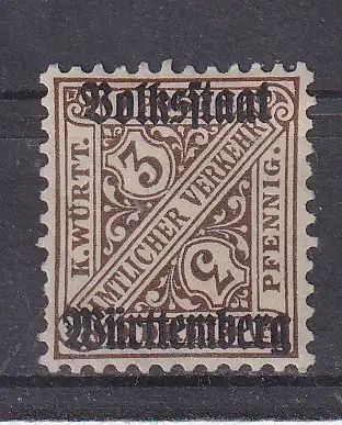 Altd. Württemberg Dienstmarken  Nr 259 Falz / Gummimängel / *