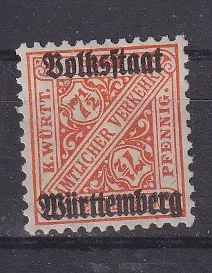 Altd. Württemberg Dienstmarken  Nr 261 Falz / Gummimängel / *