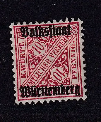 Altd. Württemberg Dienstmarken  Nr 262 Falz / Gummimängel / *