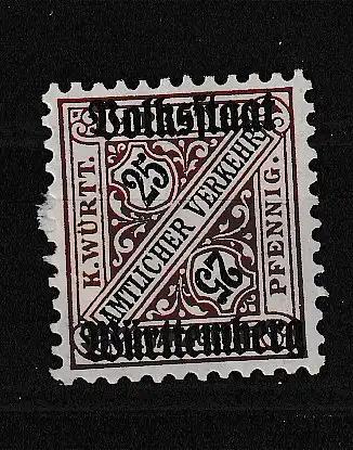 Altd. Württemberg Dienstmarken  Nr 265 Falz / Gummimängel / *