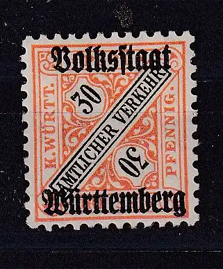 Altd. Württemberg Dienstmarken  Nr 266 Falz / Gummimängel / *