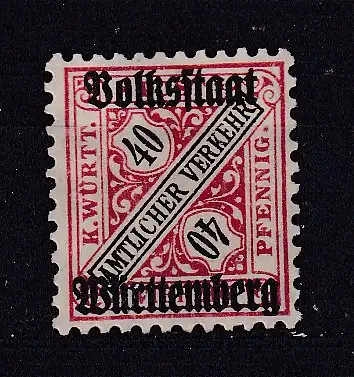 Altd. Württemberg Dienstmarken  Nr 268 Falz / Gummimängel / *