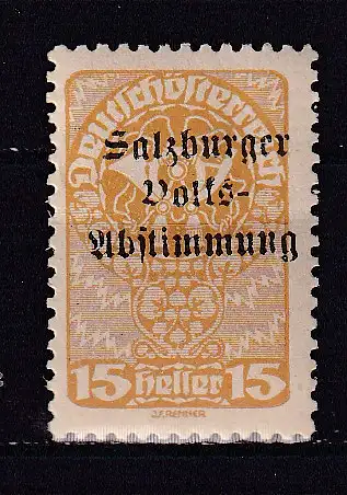 Österreich  Nr Lokalausgabe Salzburg Volksabstimmung Falz / Gummimängel / *