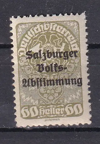 Österreich  Nr Lokalausgabe Salzburg Volksabstimmung Falz / Gummimängel / *