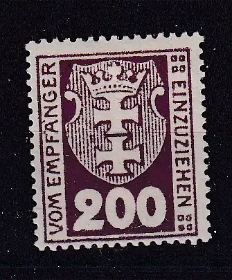 Freie Stadt Danzig Portomarken  Nr 8 Falz / Gummimängel / *